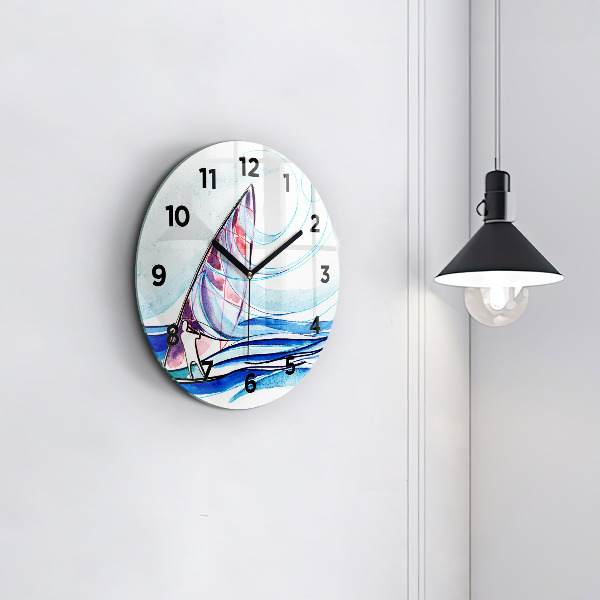 Round glass wall clock Surfboard