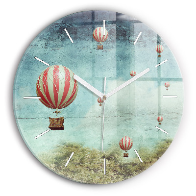 Round glass wall clock Painted balloons