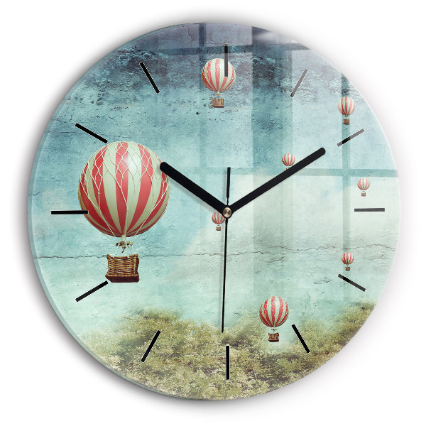 Round glass wall clock Painted balloons