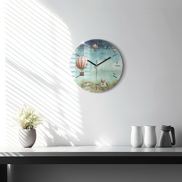 Round glass wall clock Painted balloons