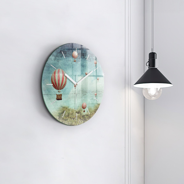 Round glass wall clock Painted balloons