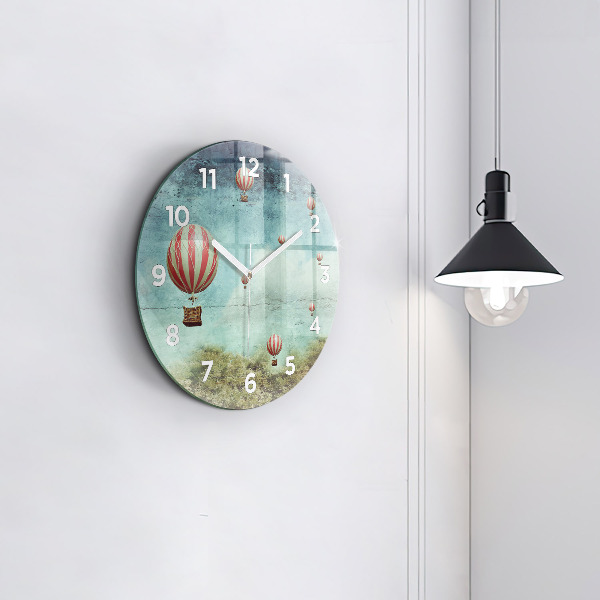 Round glass wall clock Painted balloons
