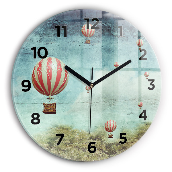 Round glass wall clock Painted balloons