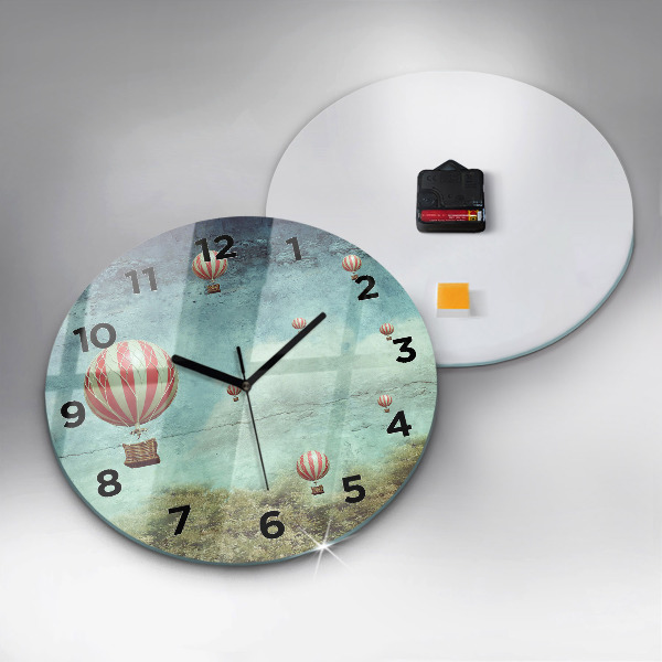 Round glass wall clock Painted balloons