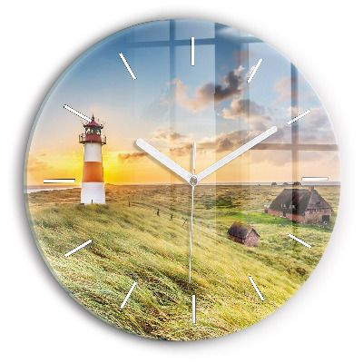 Round glass wall clock Lighthouse