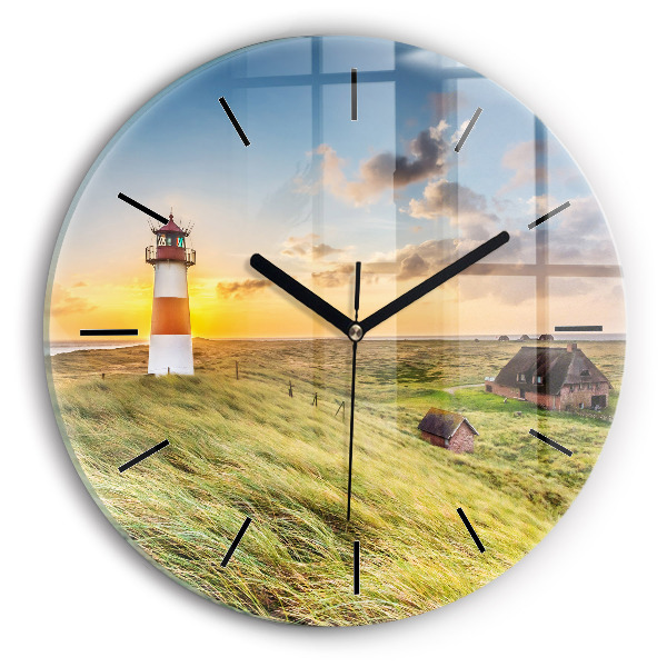 Round glass wall clock Lighthouse