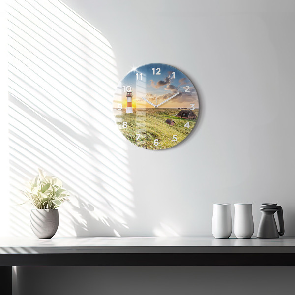 Round glass wall clock Lighthouse