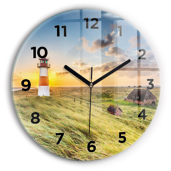 Round glass wall clock Lighthouse