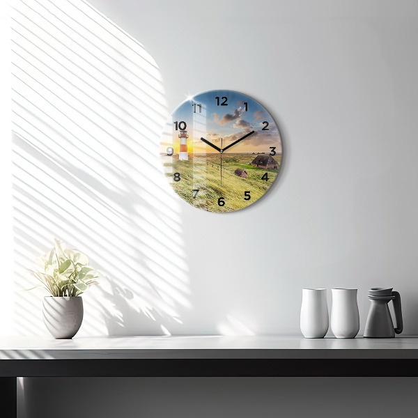 Round glass wall clock Lighthouse