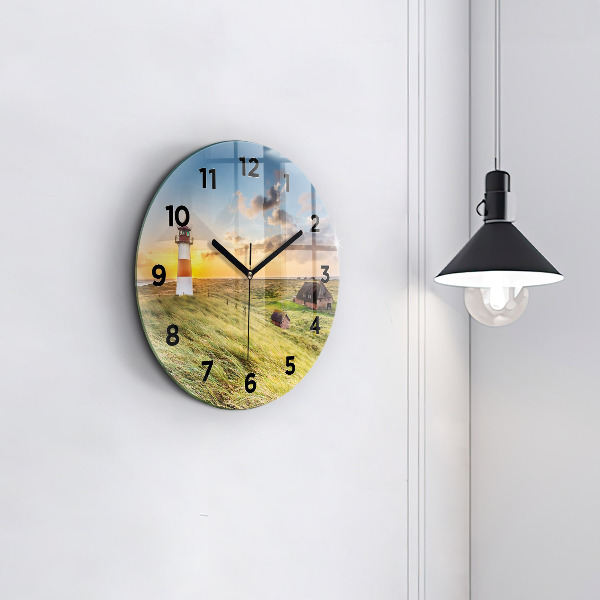 Round glass wall clock Lighthouse