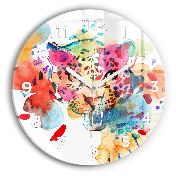Round glass wall clock Abstract wild cat