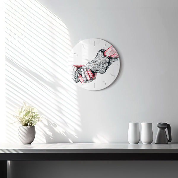 Round glass wall clock Holding hands