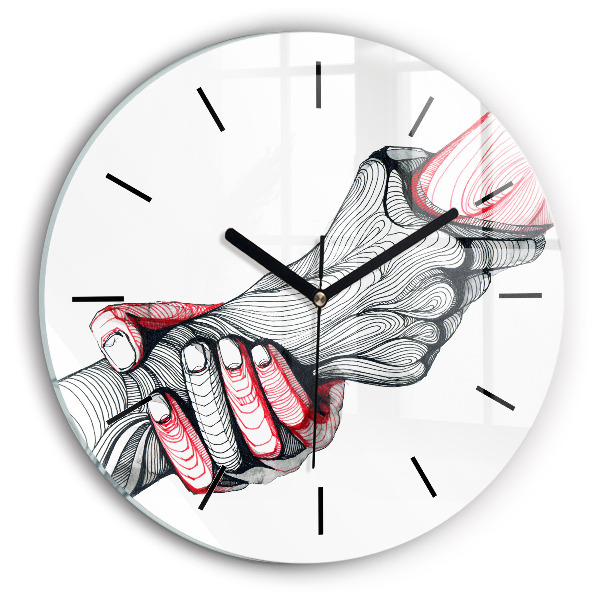 Round glass wall clock Holding hands