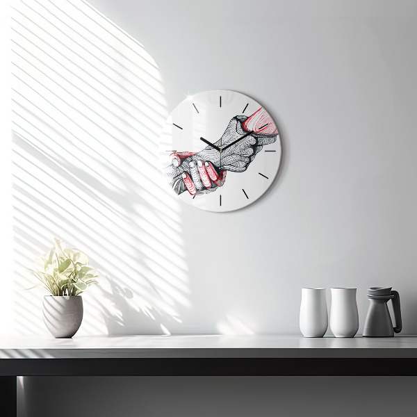 Round glass wall clock Holding hands