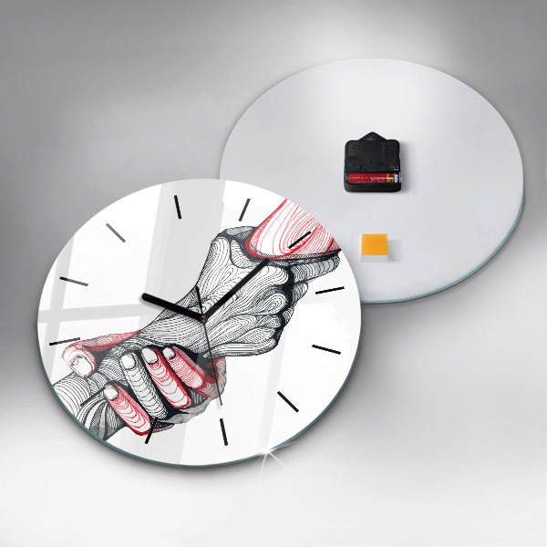 Round glass wall clock Holding hands