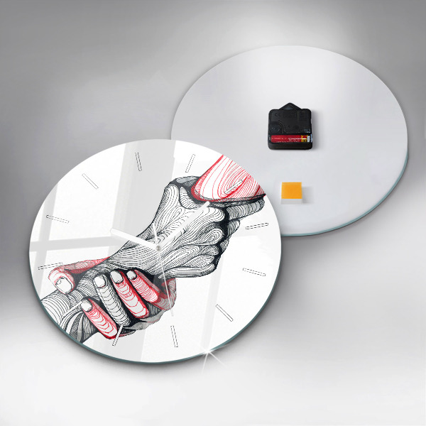 Round glass wall clock Holding hands
