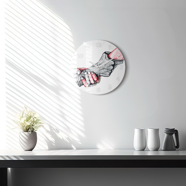 Round glass wall clock Holding hands