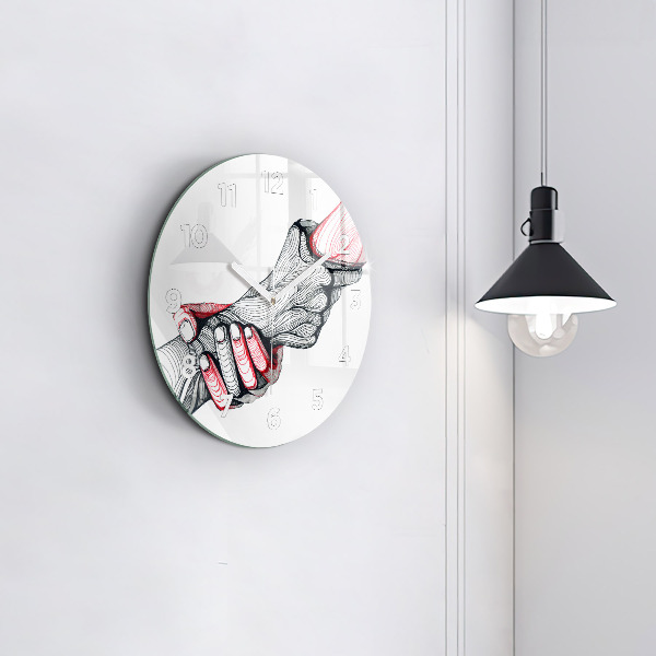 Round glass wall clock Holding hands