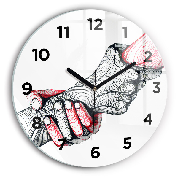 Round glass wall clock Holding hands