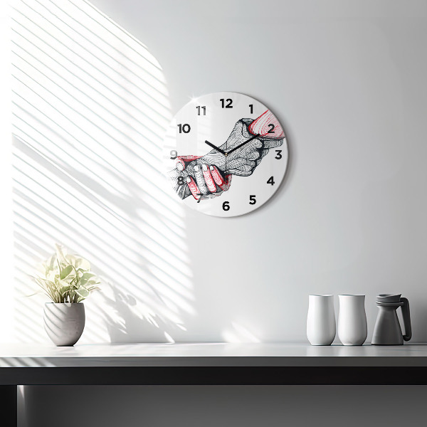 Round glass wall clock Holding hands