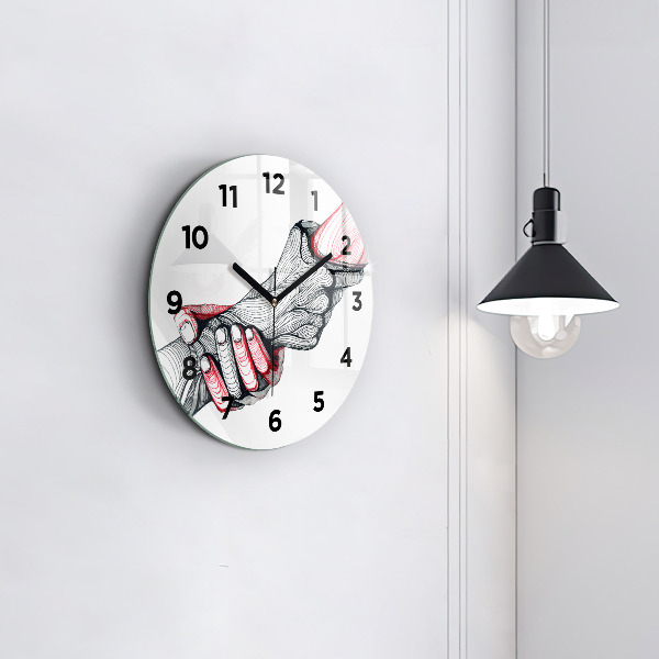 Round glass wall clock Holding hands