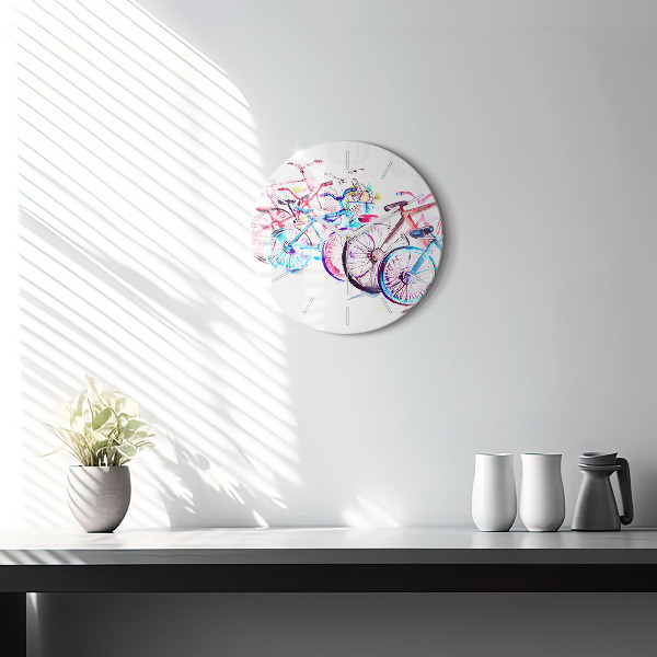 Round glass wall clock Colorful city bikes