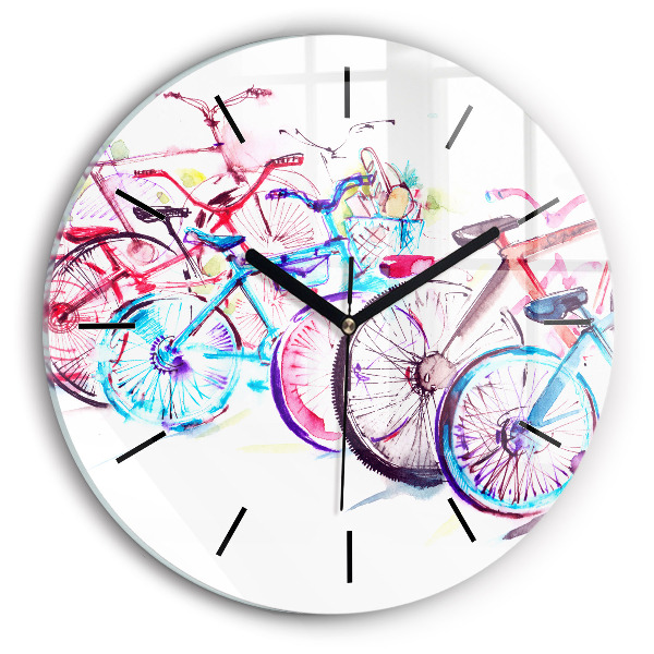 Round glass wall clock Colorful city bikes