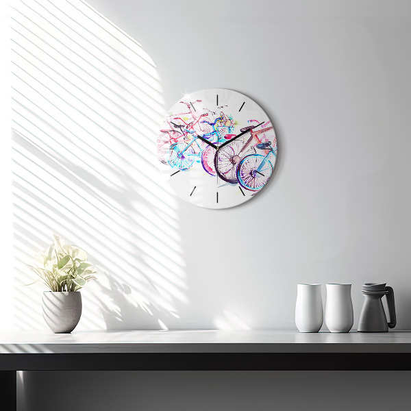 Round glass wall clock Colorful city bikes