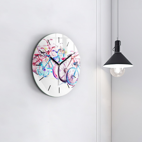 Round glass wall clock Colorful city bikes