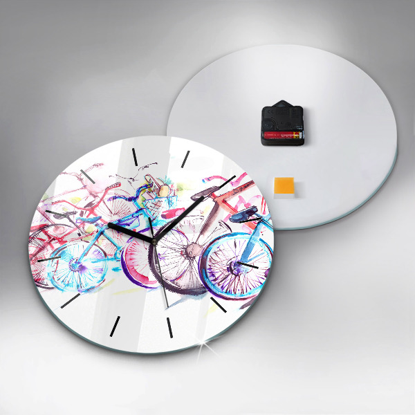 Round glass wall clock Colorful city bikes