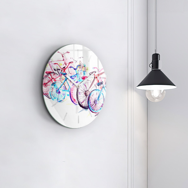 Round glass wall clock Colorful city bikes