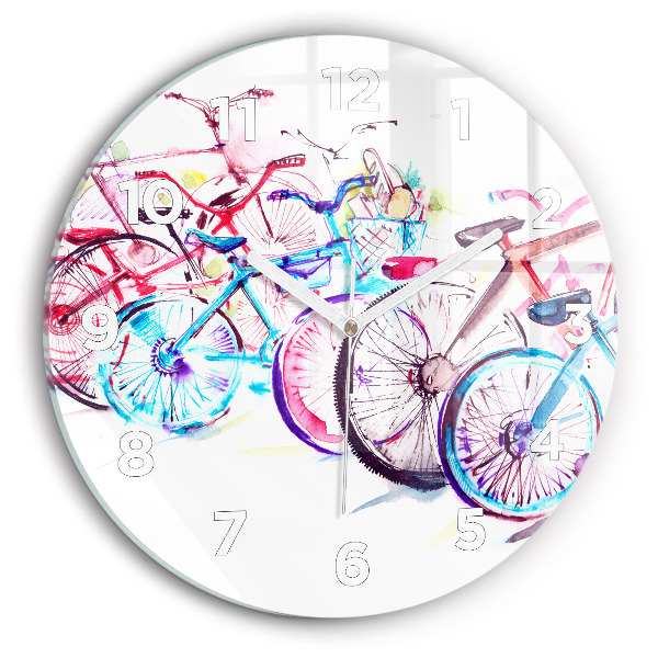 Round glass wall clock Colorful city bikes