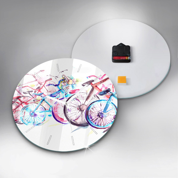Round glass wall clock Colorful city bikes