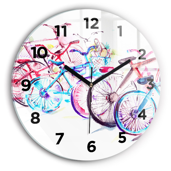 Round glass wall clock Colorful city bikes