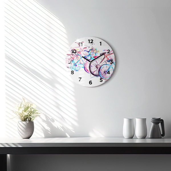 Round glass wall clock Colorful city bikes
