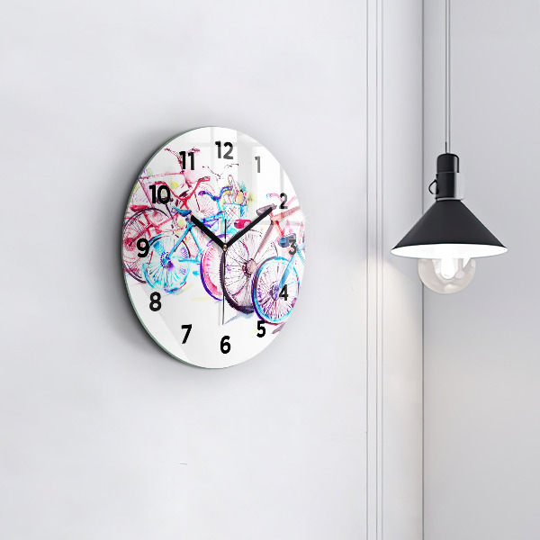 Round glass wall clock Colorful city bikes