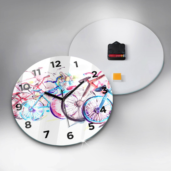 Round glass wall clock Colorful city bikes