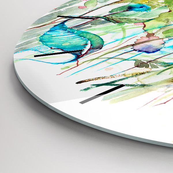 Round glass wall clock Flowers in the meadow