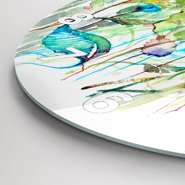 Round glass wall clock Flowers in the meadow