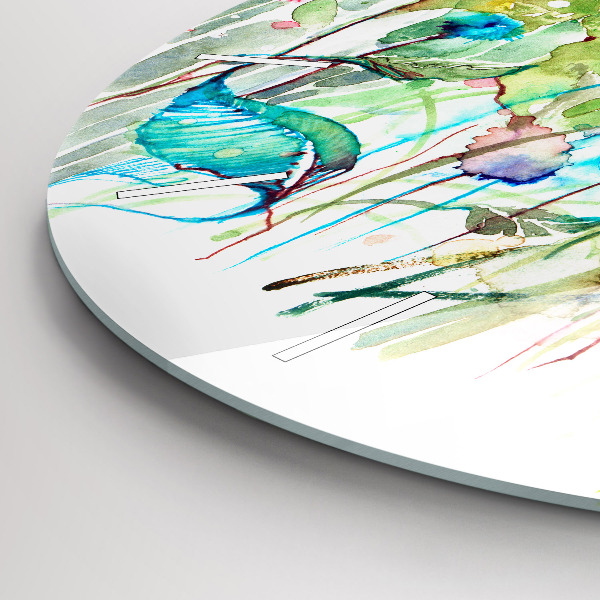 Round glass wall clock Flowers in the meadow