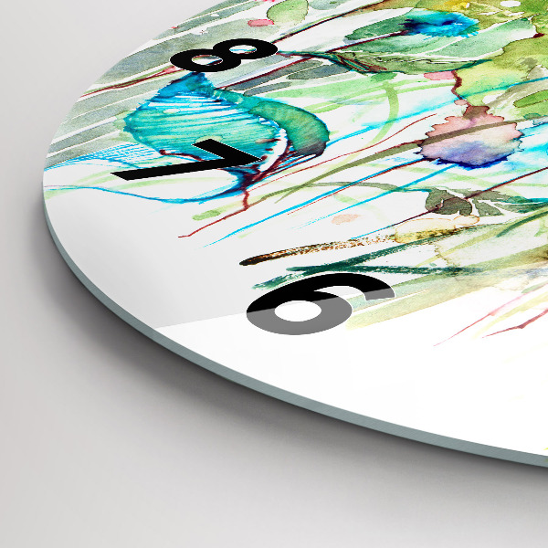 Round glass wall clock Flowers in the meadow