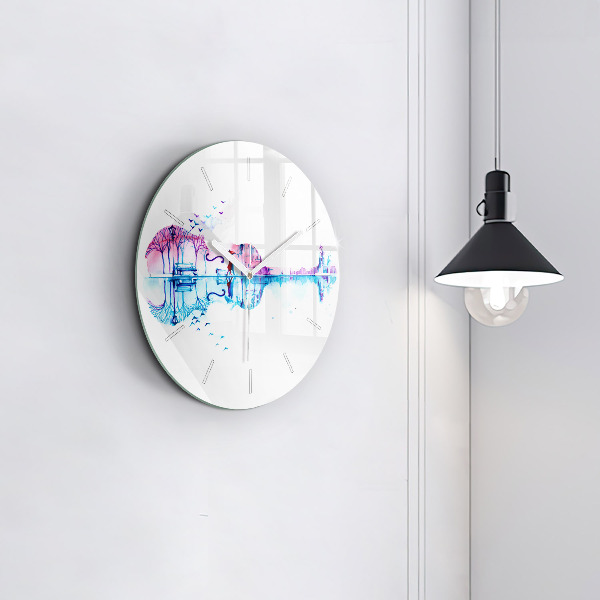 Round glass wall clock Cello Park Lake