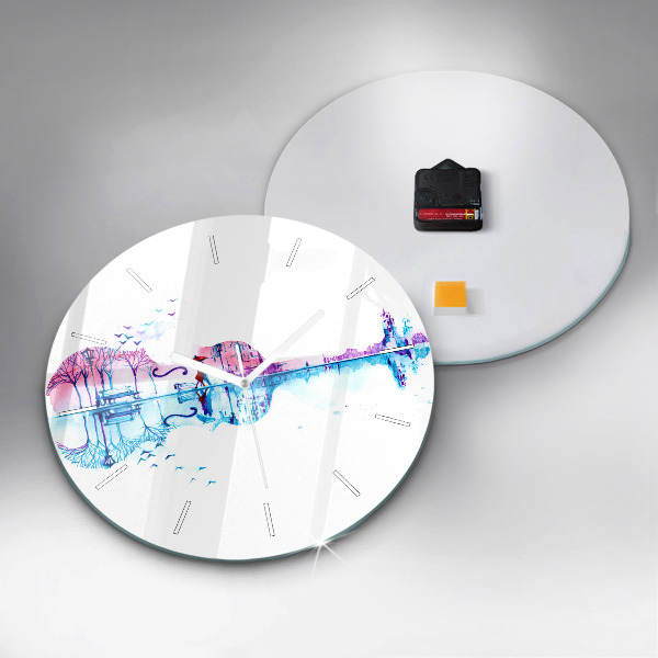 Round glass wall clock Cello Park Lake
