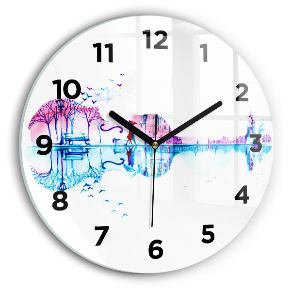 Round glass wall clock Cello Park Lake