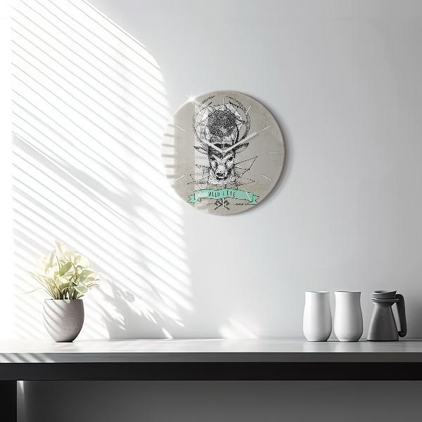 Round glass wall clock Deer head