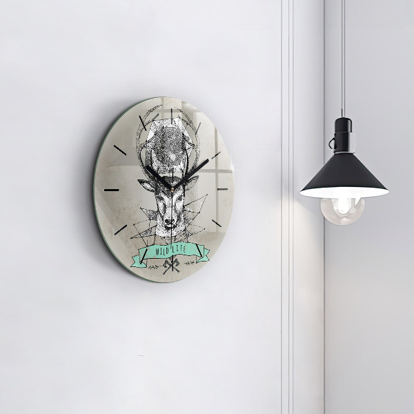 Round glass wall clock Deer head