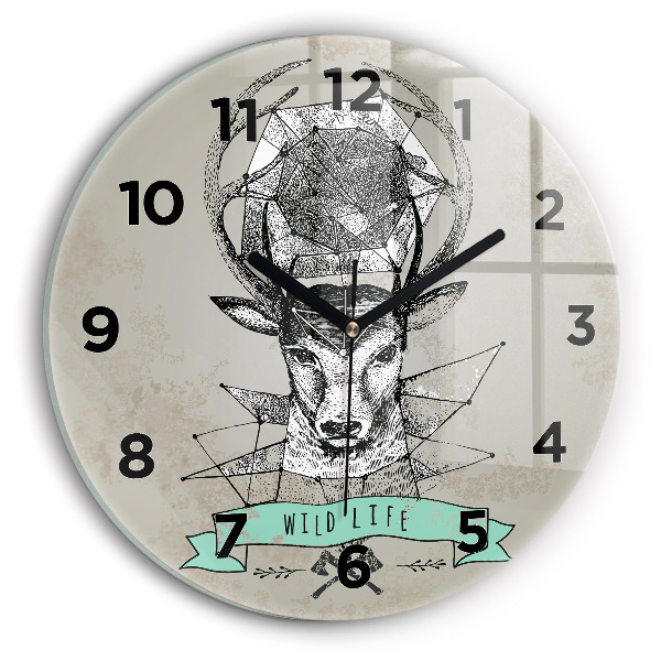 Round glass wall clock Deer head