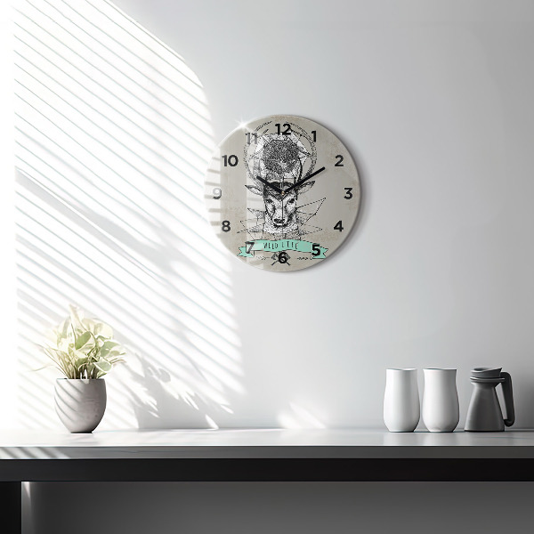 Round glass wall clock Deer head