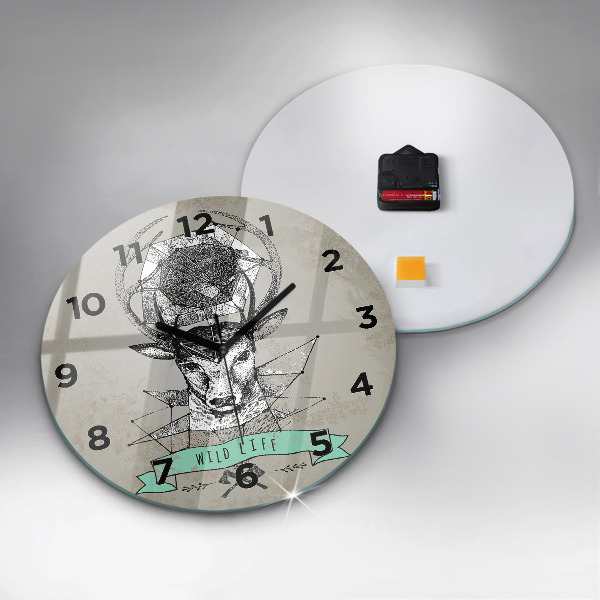 Round glass wall clock Deer head