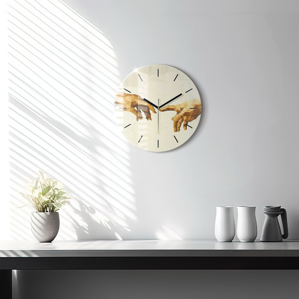 Round glass wall clock Creation of Adam